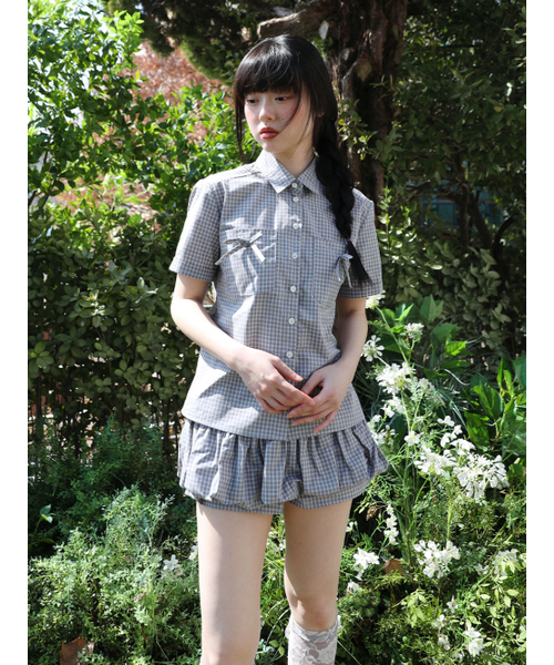 UGLY SHADOW(アグリーシャドウ)の「Check Ribbon Shirt (Blue)(シャツ/ブラウス・レディース・その他・FREE)」の3枚目の写真