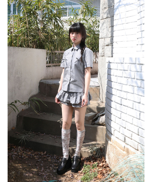 UGLY SHADOW(アグリーシャドウ)の「Check Ribbon Shirt (Blue)(シャツ/ブラウス・レディース・その他・FREE)」の4枚目の写真