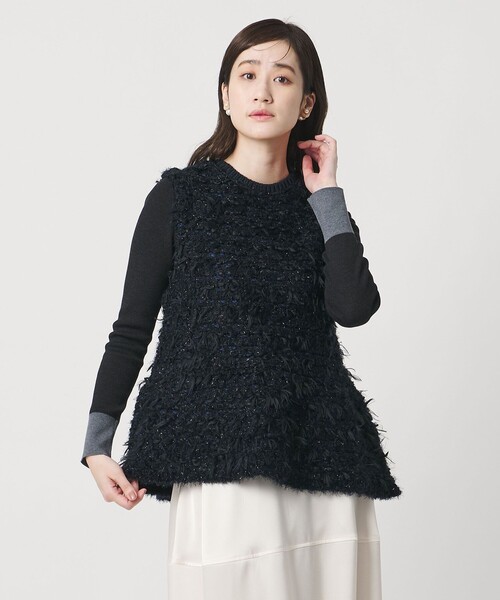 UNITED ARROWS(ユナイテッドアローズ)の「ミックスヤーン ペプラム ベスト(ベスト・レディース・ブラック/オフホワイト・FREE)」の2枚目の写真