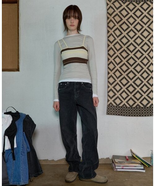 AOPT(アオプト)の「STRIPE KNIT BRA TOP - BROWN/LEMON(ニット/セーター・レディース・その他・SMALL/MEDIUM)」の2枚目の写真