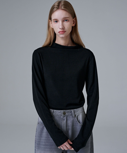 MALOUPE(マロップ)の「5110 ウールブレンドハーフネックTシャツ(ブラック)(Tシャツ/カットソー・レディース・ブラック・FREE)」の2枚目の写真