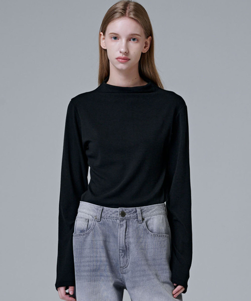 MALOUPE(マロップ)の「5110 ウールブレンドハーフネックTシャツ(ブラック)(Tシャツ/カットソー・レディース・ブラック・FREE)」の6枚目の写真