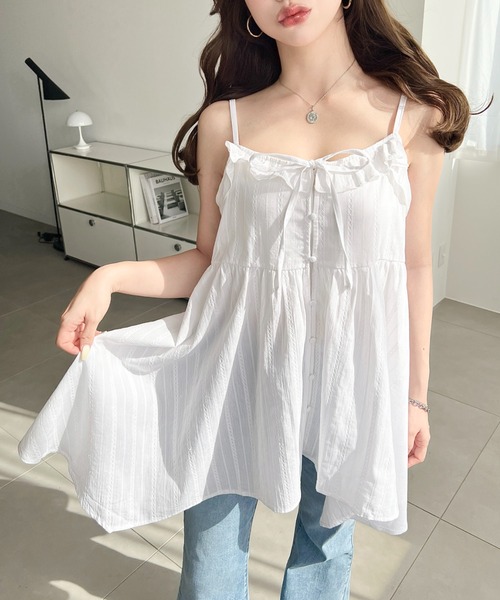 コットンカラミレースアシメヘムキャミチュニック（チュニック