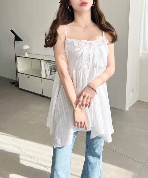 コットンカラミレースアシメヘムキャミチュニック（チュニック