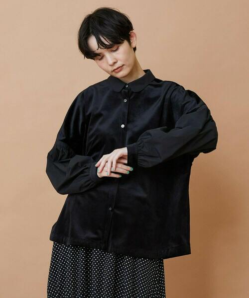 FRAPBOIS（フラボア）の「ベルベットシャツ（シャツ/ブラウス・レディース・ブラック/ホワイト・1）」の2枚目の写真