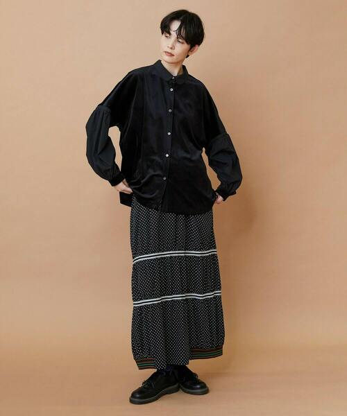 FRAPBOIS（フラボア）の「ベルベットシャツ（シャツ/ブラウス・レディース・ブラック/ホワイト・1）」の14枚目の写真