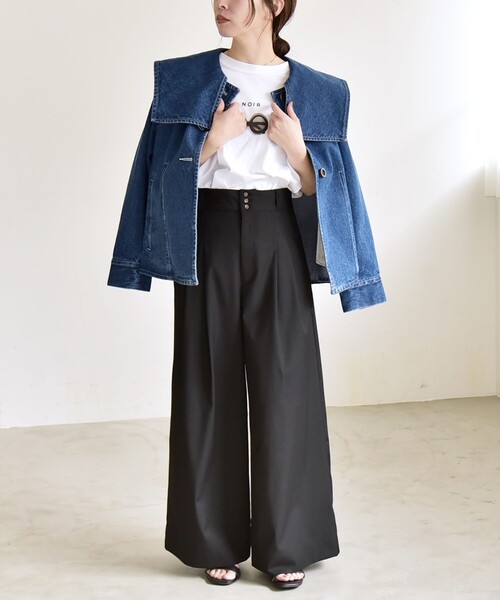 quaranciel（カランシエル）の「quaranciel:〈洗濯機可能〉ハイウエスト ワイド 2タック パンツ（その他パンツ・レディース・ブラック/ベージュ・38/40）」の3枚目の写真
