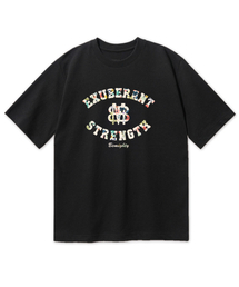 フラワーエンブレムオーバーサイズ半袖Tシャツ[ブラック]