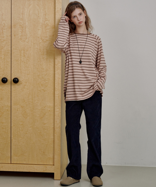 LOSSYROW（ロッシロー）の「Soft Stripe Long Sleeve Brown（Tシャツ/カットソー・レディース・ブラウン・FREE）」の2枚目の写真