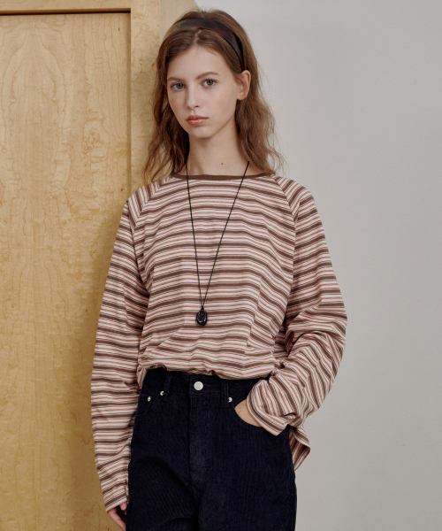 LOSSYROW（ロッシロー）の「Soft Stripe Long Sleeve Brown（Tシャツ/カットソー・レディース・ブラウン・FREE）」の3枚目の写真