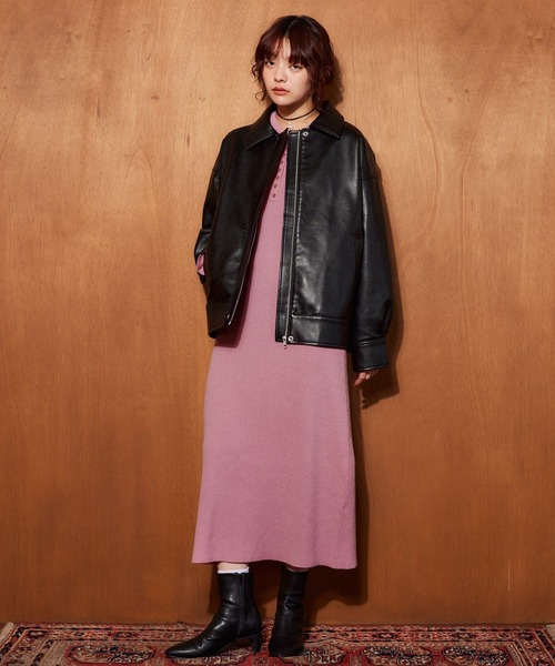 mysty woman（ミスティウーマン）の「バイカラーニットポロワンピース 636599（ワンピース・レディース・グレー/ピンク/ネイビー・FREE）」の8枚目の写真