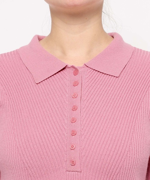 mysty woman（ミスティウーマン）の「バイカラーニットポロワンピース 636599（ワンピース・レディース・グレー/ピンク/ネイビー・FREE）」の12枚目の写真