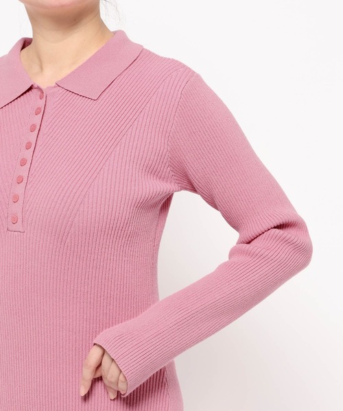 mysty woman（ミスティウーマン）の「バイカラーニットポロワンピース 636599（ワンピース・レディース・グレー/ピンク/ネイビー・FREE）」の13枚目の写真