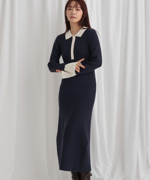 mysty woman（ミスティウーマン）の「バイカラーニットポロワンピース 636599（ワンピース・レディース・グレー/ピンク/ネイビー・FREE）」の22枚目の写真