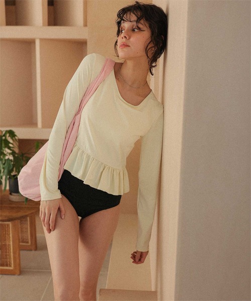 titivate(ティティベイト)の「ペプラム長袖トップス×ショーツ/セット水着(水着・レディース・ホワイト系その他/ブラック系その他/ブラック/アイボリー・S/M/L/XL)」の14枚目の写真