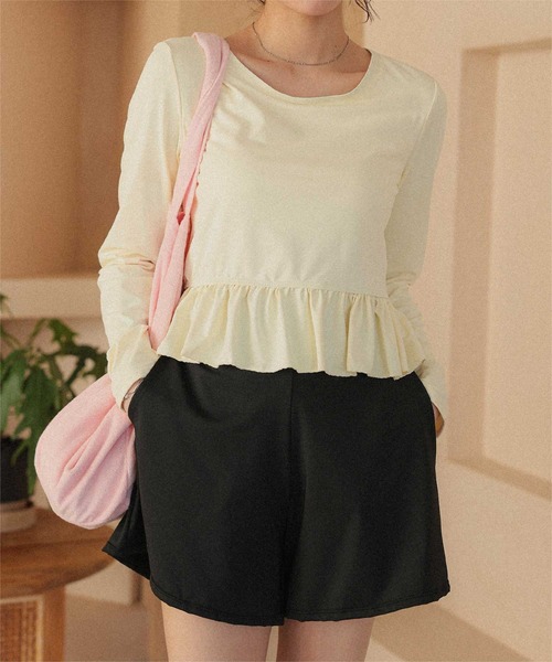 titivate(ティティベイト)の「ペプラム長袖トップス×ショーツ/セット水着(水着・レディース・ホワイト系その他/ブラック系その他/ブラック/アイボリー・S/M/L/XL)」の5枚目の写真