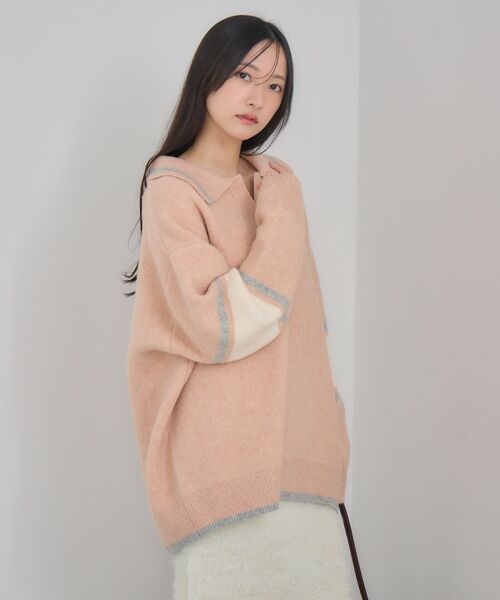 RETRO GIRL(レトロガール)の「ラインポロニット(ニット/セーター・レディース・ピンク/ブラウン/ナチュラル・FREE)」の11枚目の写真