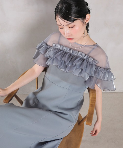 Kana(カナ)の「グロッシーフリルショートボレロ フレアワンピースドレス 2点セット 結婚式 お呼ばれ オケージョン(ドレス・レディース・ブラック/ベージュ×ブラック/ブルー系その他・M)」の3枚目の写真