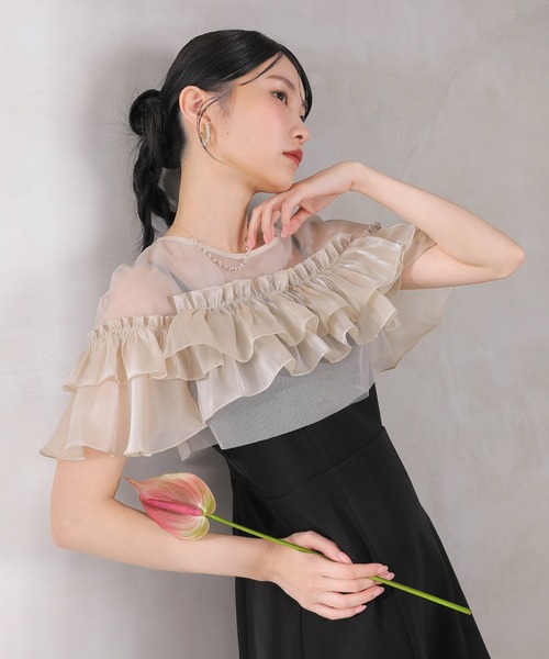 Kana(カナ)の「グロッシーフリルショートボレロ フレアワンピースドレス 2点セット 結婚式 お呼ばれ オケージョン(ドレス・レディース・ブラック/ベージュ×ブラック/ブルー系その他・M)」の12枚目の写真