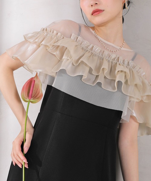 Kana(カナ)の「グロッシーフリルショートボレロ フレアワンピースドレス 2点セット 結婚式 お呼ばれ オケージョン(ドレス・レディース・ブラック/ベージュ×ブラック/ブルー系その他・M)」の8枚目の写真