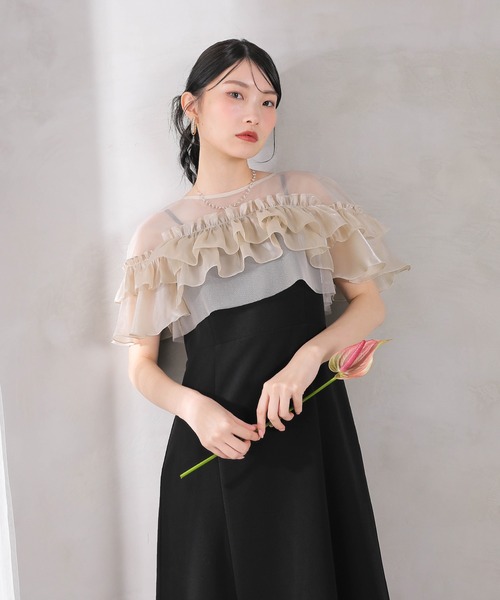 Kana(カナ)の「グロッシーフリルショートボレロ フレアワンピースドレス 2点セット 結婚式 お呼ばれ オケージョン(ドレス・レディース・ブラック/ベージュ×ブラック/ブルー系その他・M)」の11枚目の写真