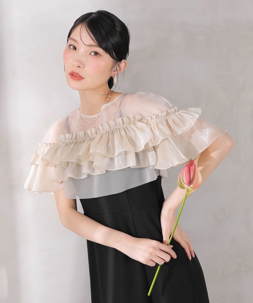 Kana(カナ)の「グロッシーフリルショートボレロ フレアワンピースドレス 2点セット 結婚式 お呼ばれ オケージョン(ドレス・レディース・ブラック/ベージュ×ブラック/ブルー系その他・M)」の7枚目の写真