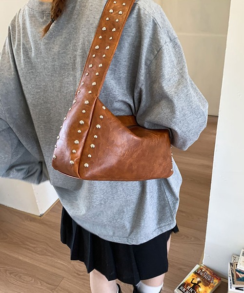 セール】WEGO/Y2Kグランジフェイクレザースタッズワンショルダーバッグ