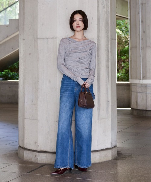 BAYFLOW（ベイフロー）の「【KARENさんコラボ】ドレープロングスリーブTシャツ（Tシャツ/カットソー・レディース・グレー/ホワイト・FREE）」の5枚目の写真