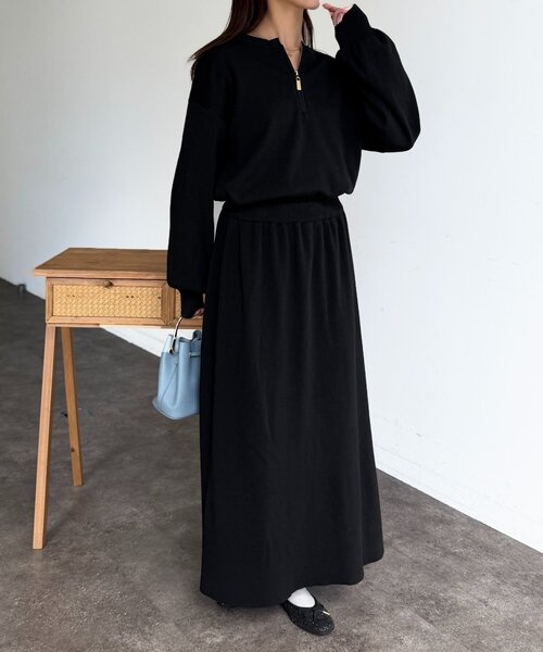 Chez toi（シェトワ）の「【セットアイテム】ハーフジップ×セミフレアスカート（つなぎ/オールインワン・レディース・グレー/ブラック・FREE）」の3枚目の写真