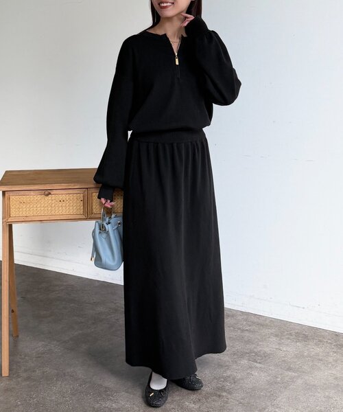 Chez toi（シェトワ）の「【セットアイテム】ハーフジップ×セミフレアスカート（つなぎ/オールインワン・レディース・グレー/ブラック・FREE）」の4枚目の写真