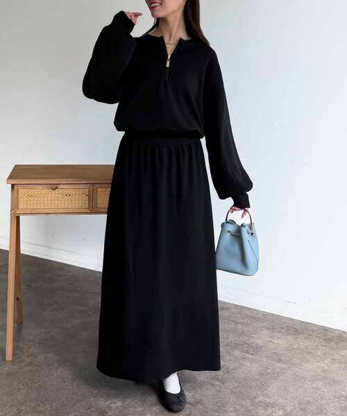 Chez toi（シェトワ）の「【セットアイテム】ハーフジップ×セミフレアスカート（つなぎ/オールインワン・レディース・グレー/ブラック・FREE）」の5枚目の写真