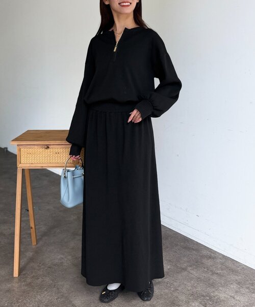 Chez toi（シェトワ）の「【セットアイテム】ハーフジップ×セミフレアスカート（つなぎ/オールインワン・レディース・グレー/ブラック・FREE）」の6枚目の写真