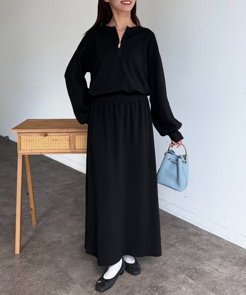 Chez toi（シェトワ）の「【セットアイテム】ハーフジップ×セミフレアスカート（つなぎ/オールインワン・レディース・グレー/ブラック・FREE）」の7枚目の写真
