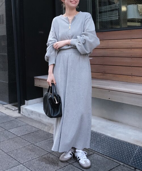 Chez toi（シェトワ）の「【セットアイテム】ハーフジップ×セミフレアスカート（つなぎ/オールインワン・レディース・グレー/ブラック・FREE）」の10枚目の写真