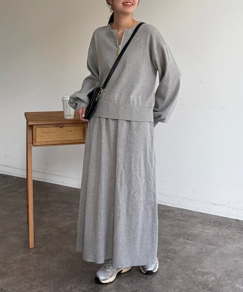 Chez toi（シェトワ）の「【セットアイテム】ハーフジップ×セミフレアスカート（つなぎ/オールインワン・レディース・グレー/ブラック・FREE）」の13枚目の写真