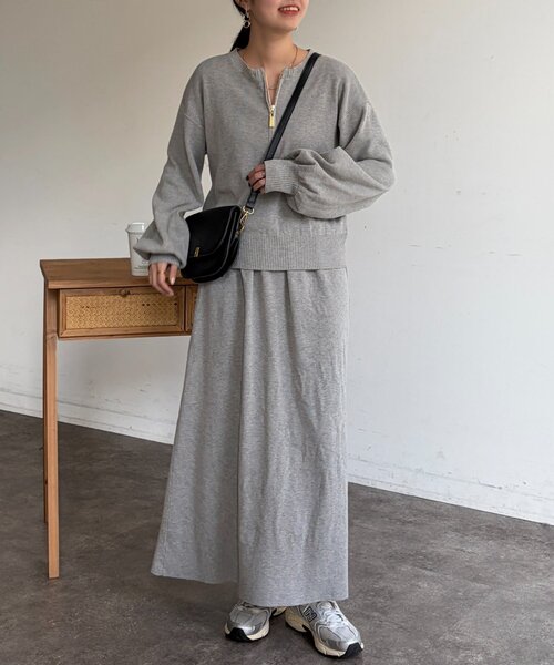 Chez toi（シェトワ）の「【セットアイテム】ハーフジップ×セミフレアスカート（つなぎ/オールインワン・レディース・グレー/ブラック・FREE）」の14枚目の写真
