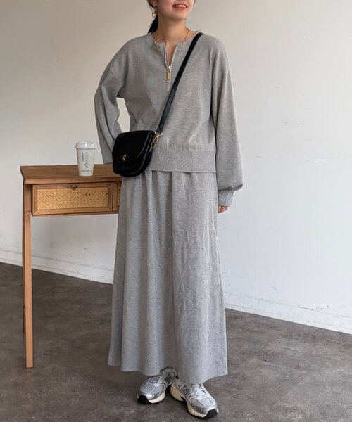 Chez toi（シェトワ）の「【セットアイテム】ハーフジップ×セミフレアスカート（つなぎ/オールインワン・レディース・グレー/ブラック・FREE）」の15枚目の写真