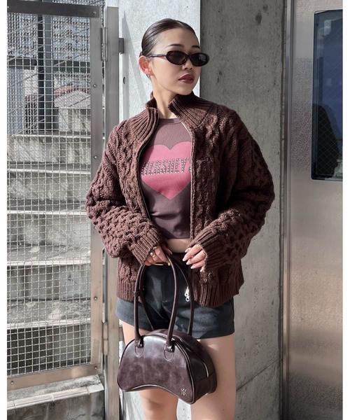 MOUSSY（マウジー）の「HERSHEY'S ZIP UP KNIT カーディガン（カーディガン/ボレロ・レディース・ブラウン/グレー・FREE）」の20枚目の写真