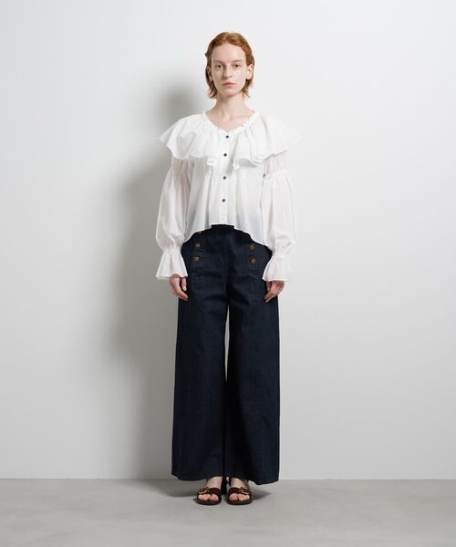 LANVIN en Bleu（ランバンオンブルー）の「ギャザーフリルブラウス（シャツ/ブラウス・レディース・オフホワイト/ブラック/グレー・38）」の12枚目の写真