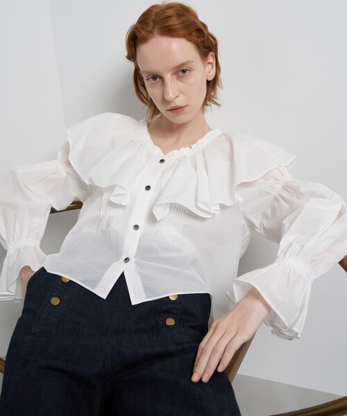 LANVIN en Bleu（ランバンオンブルー）の「ギャザーフリルブラウス（シャツ/ブラウス・レディース・オフホワイト/ブラック/グレー・38）」の19枚目の写真