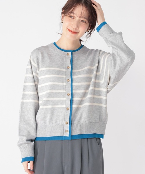studio CLIP（スタディオクリップ）の「12ゲージボーダーレイヤーカーディガン（カーディガン/ボレロ・レディース・ネイビー/グレー/アイボリー・FREE）」の4枚目の写真