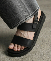 [SECOND.A] ダブルラインベーシックレザーサンダル 2NDS010B [ブラック]