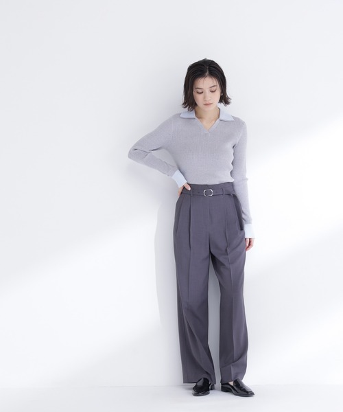 NATURAL BEAUTY BASIC(ナチュラルビューティーベーシック)の「【Oggi.jp掲載】タックステッチベルテッドパンツ(その他パンツ・レディース・イエロー/チャコールグレー・MEDIUM/P/S)」の4枚目の写真