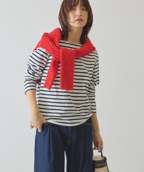 AMERICAN HOLIC（アメリカンホリック）の「バスクボーダーロンT（Tシャツ/カットソー・レディース・イエロー/ネイビー/ピンク・L/M）」の2枚目の写真