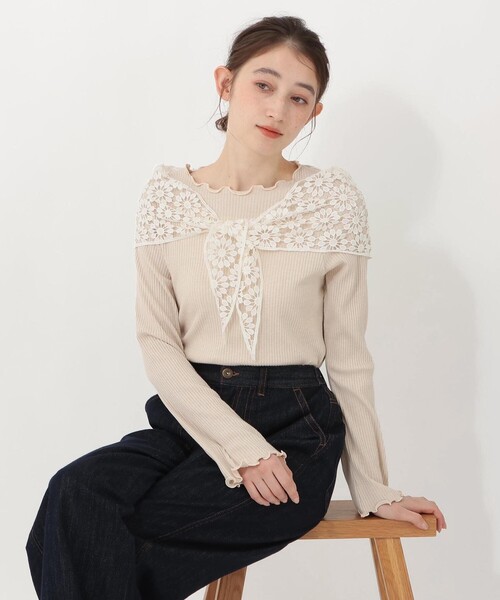 Afternoon Tea(アフタヌーンティー)の「クロシェ風スカーフ(バンダナ/スカーフ・レディース・ブラック/アイボリー・ONE SIZE)」の7枚目の写真