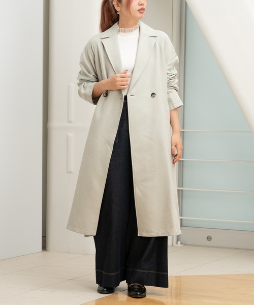 STRAWBERRY-FIELDS（ストロベリーフィールズ）の「スウェードライクピーチ（トレンチコート・レディース・グリーン/グレイッシュベージュ・2）」の2枚目の写真