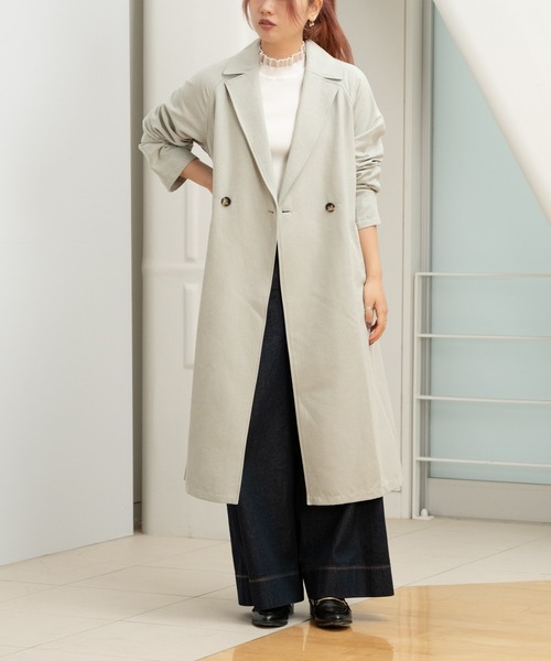 STRAWBERRY-FIELDS（ストロベリーフィールズ）の「スウェードライクピーチ（トレンチコート・レディース・グリーン/グレイッシュベージュ・2）」の20枚目の写真