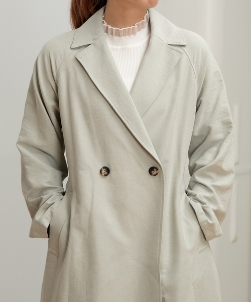 STRAWBERRY-FIELDS（ストロベリーフィールズ）の「スウェードライクピーチ（トレンチコート・レディース・グリーン/グレイッシュベージュ・2）」の17枚目の写真