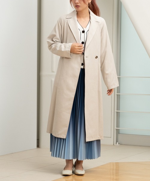 STRAWBERRY-FIELDS（ストロベリーフィールズ）の「スウェードライクピーチ（トレンチコート・レディース・グリーン/グレイッシュベージュ・2）」の5枚目の写真