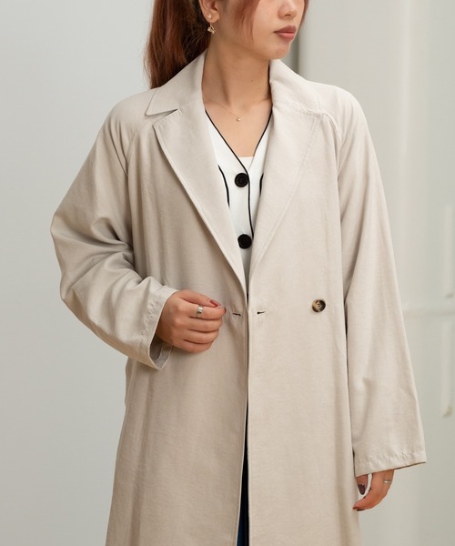 STRAWBERRY-FIELDS（ストロベリーフィールズ）の「スウェードライクピーチ（トレンチコート・レディース・グリーン/グレイッシュベージュ・2）」の8枚目の写真